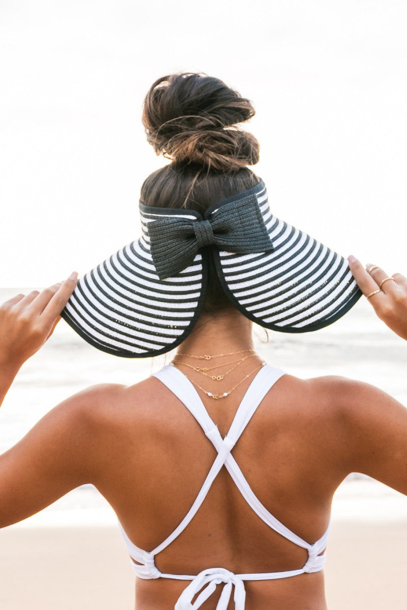 Striped Bow Roll-Up Hat