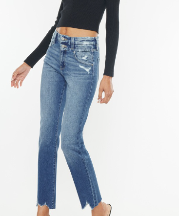 KanCan Slim Straight Frayed Hem Denim