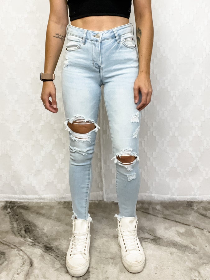 Cello Mid Rise Frayed Hem Denim
