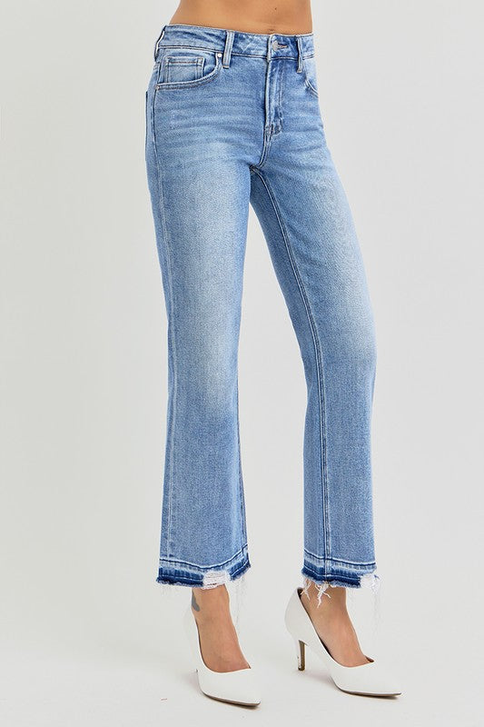 Risen High Rise Cropped Straight Shadow Hem Denim