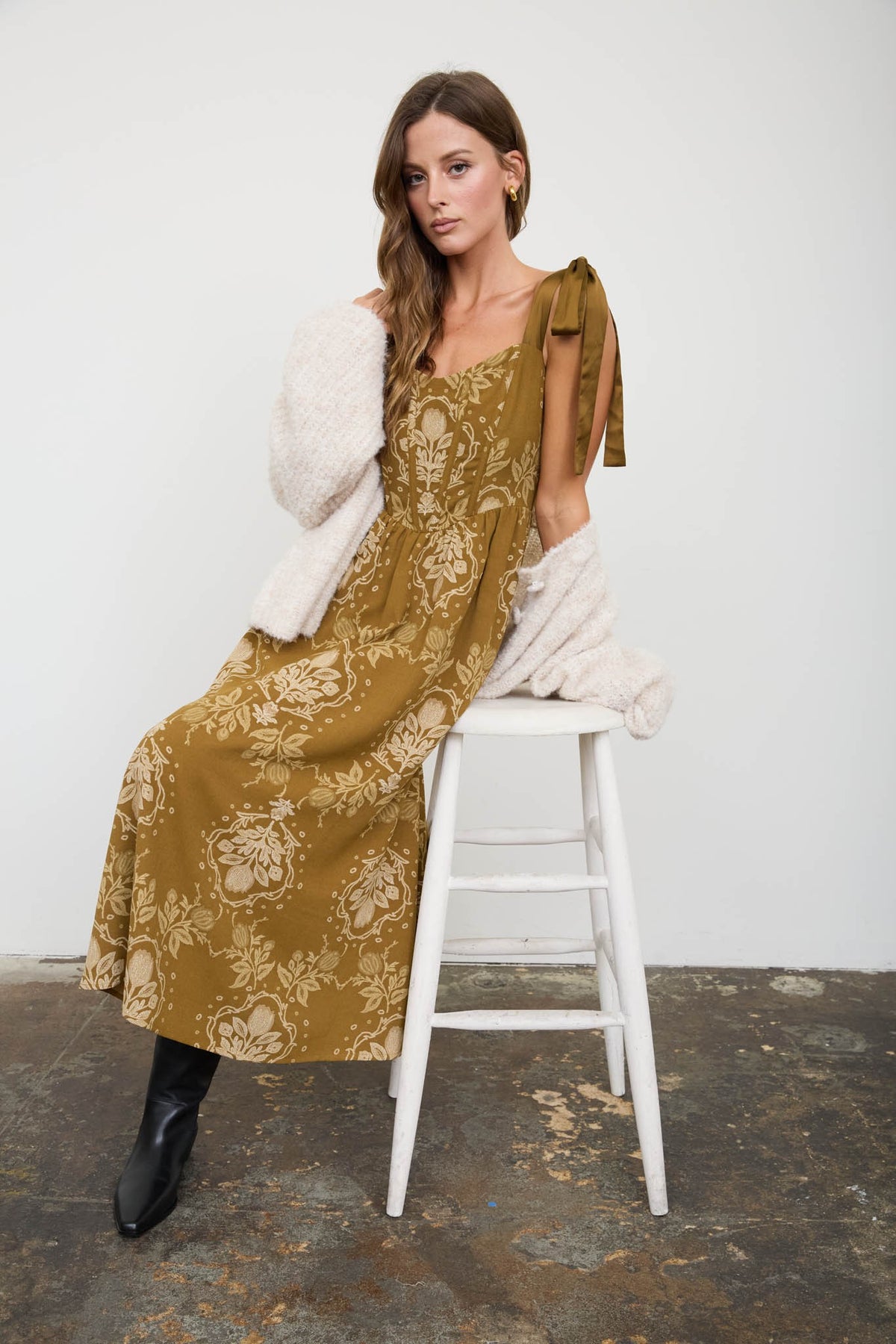 The Bianca Dress - Dark Olive Multi