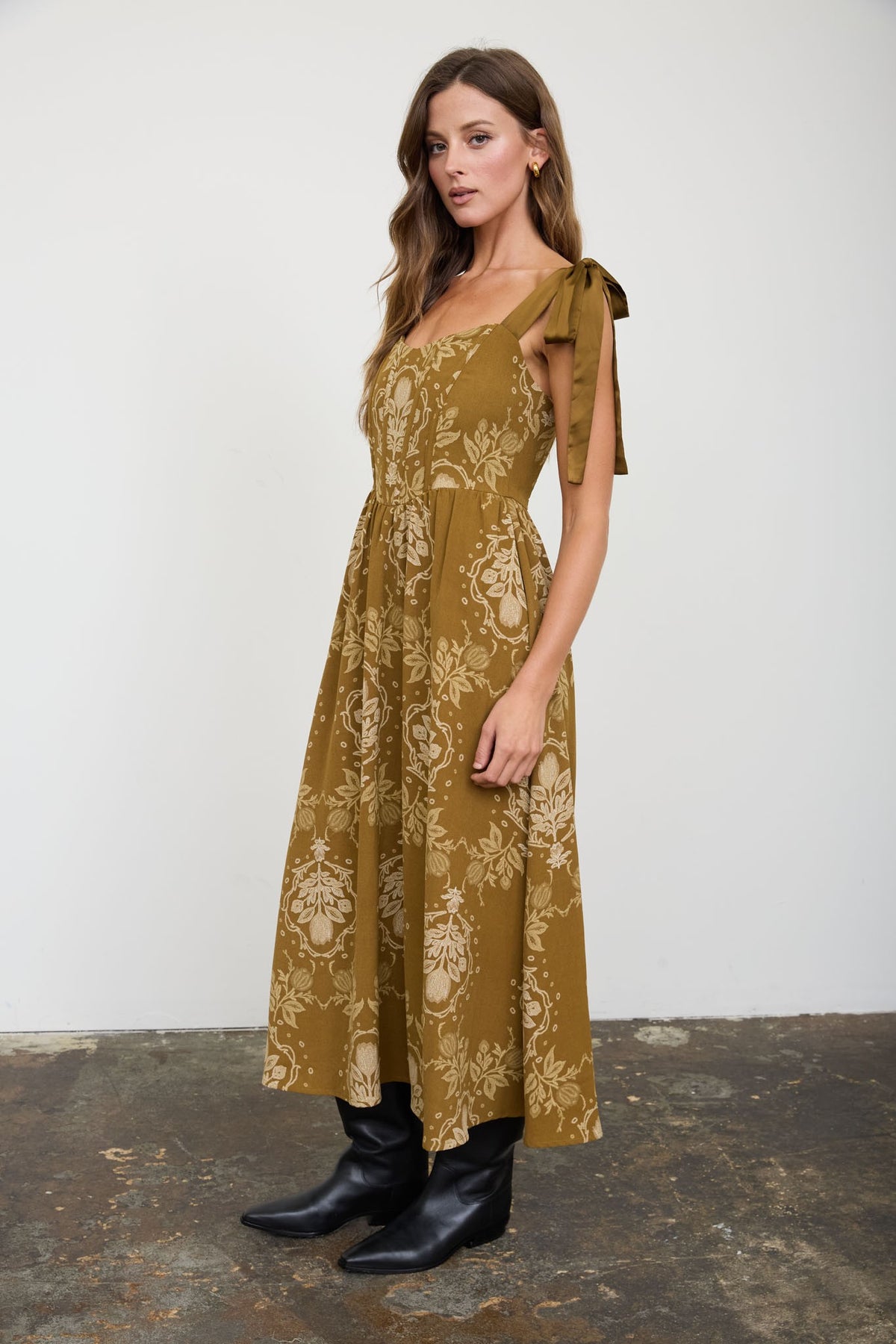 The Bianca Dress - Dark Olive Multi