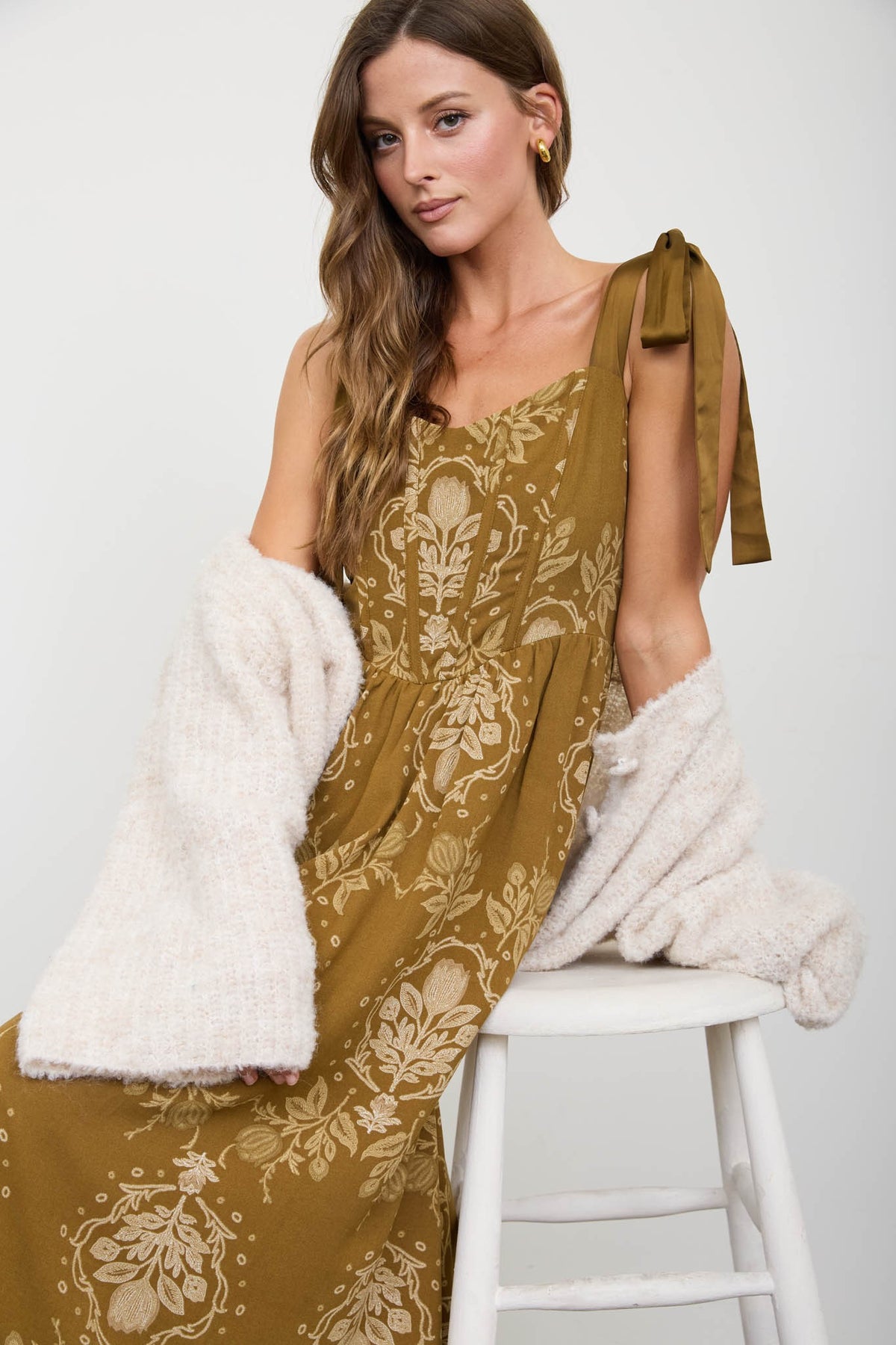 The Bianca Dress - Dark Olive Multi