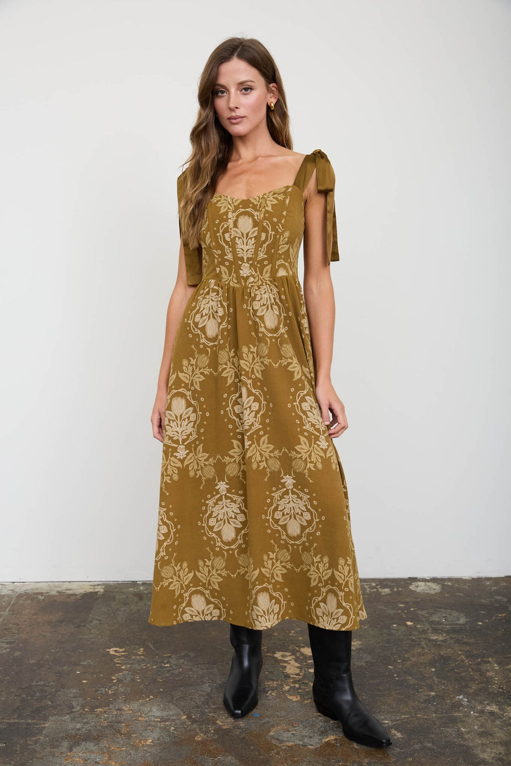 The Bianca Dress - Dark Olive Multi
