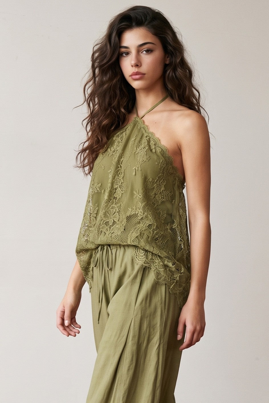 The Esme Halter Top - Olive