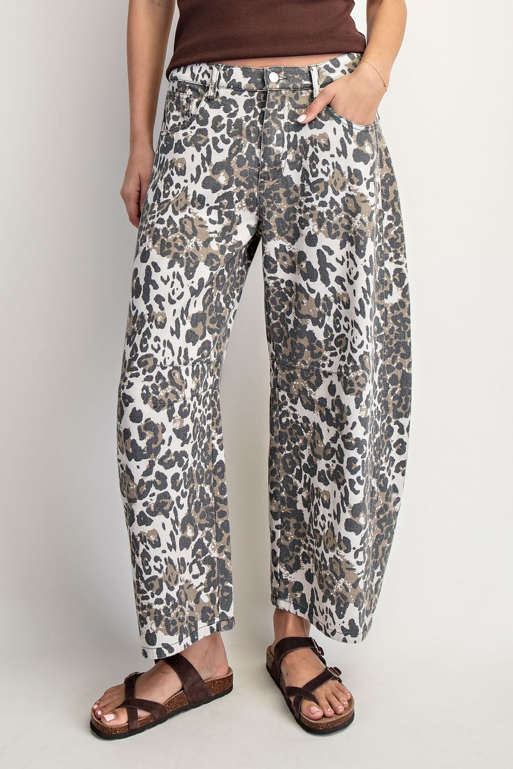 The Presley Jeans - Animal print barrel jeans front