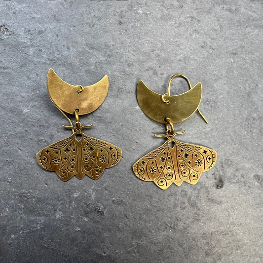 Moon and Moth Earrings