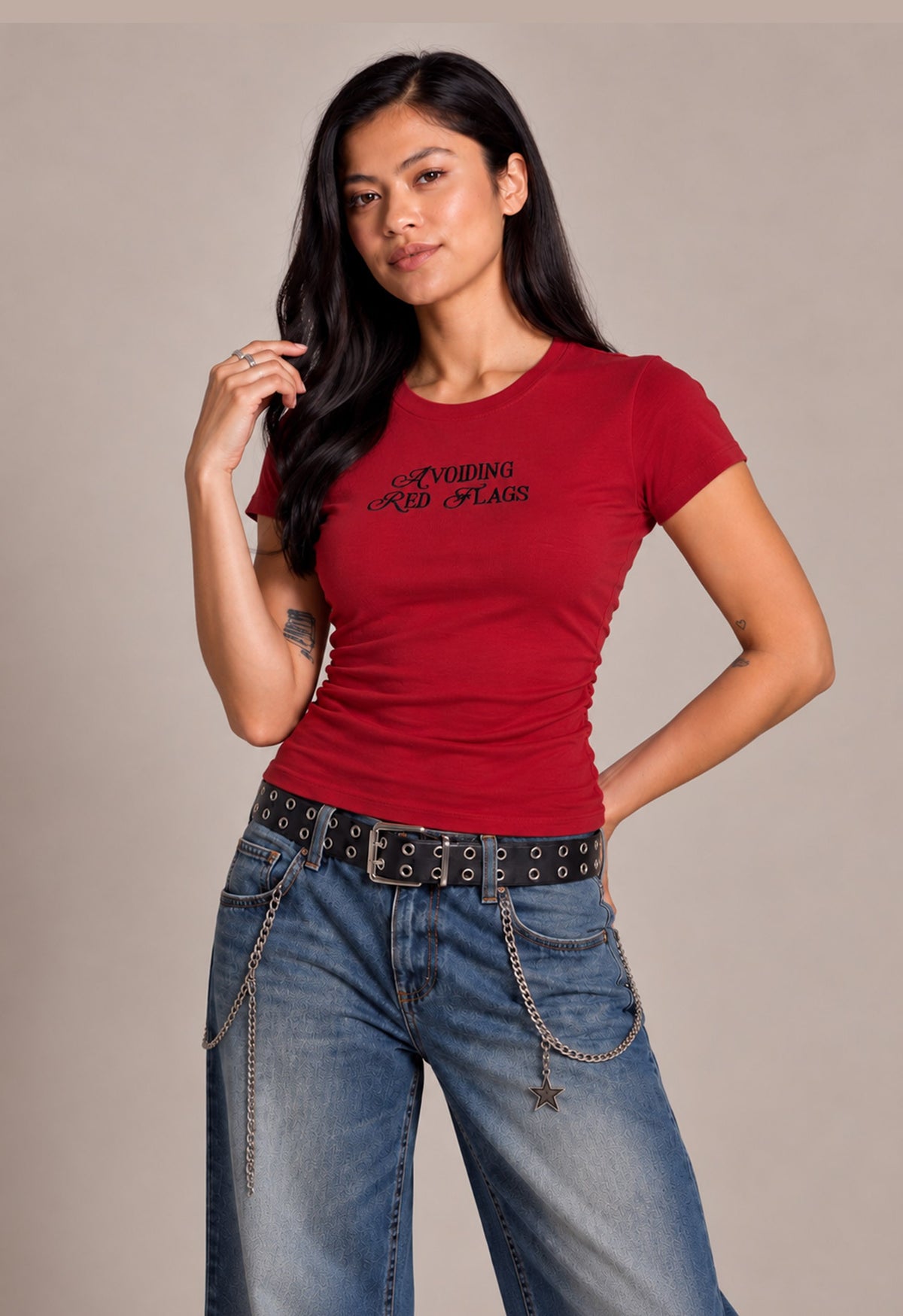 Avoiding Red Flags Graphic Baby Tee True Red