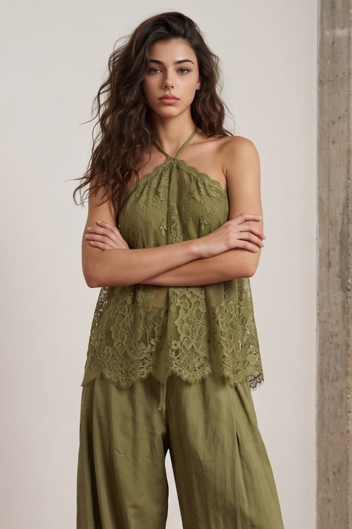 The Esme Halter Top - Olive